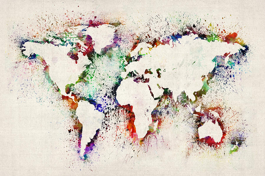 900x600 Map Of The World Paint Splashes Digital Art By Michael Tompsett - World Map Painting
