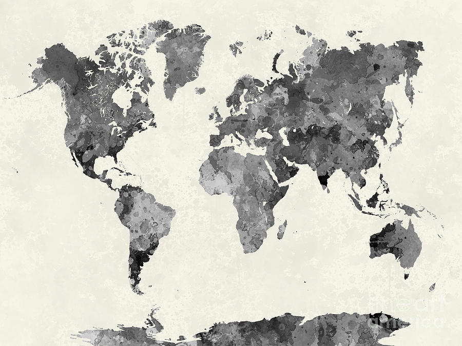 900x675 World Map In Watercolor Gray Painting By Pablo Romero - World Map Painting
