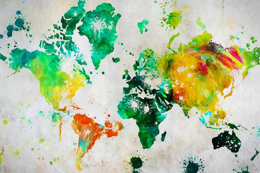900x600 World Map Paint Splatter Painting By Dan Sproul - World Map Painting