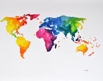 340x270 20x30 Large Watercolor Map Print World Map By Audreydeford On Etsy - World Map Painting