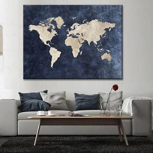 300x300 Abstract Blue World Map Canvas Print Large Modern Global Map - World Map Painting