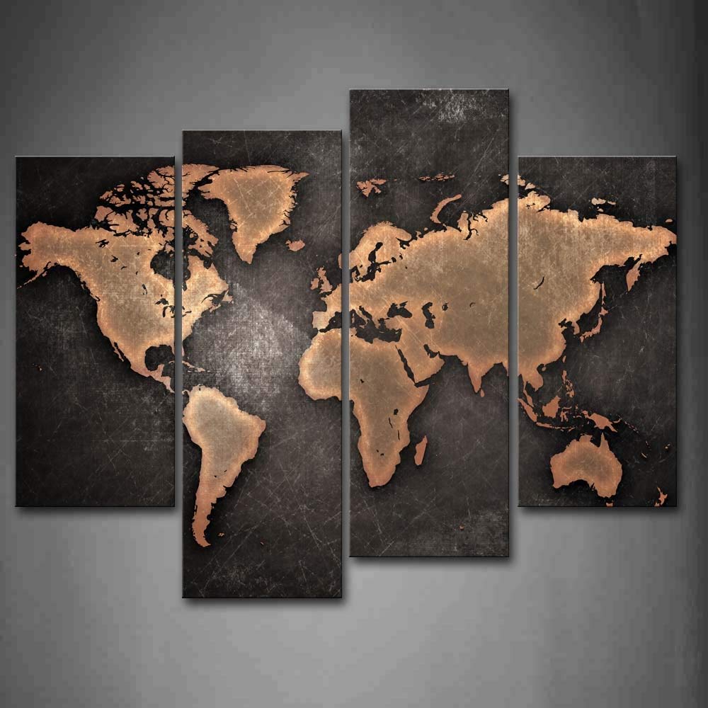 1000x1000 Firstwallart General World Map Black Background Wall - World Map Painting