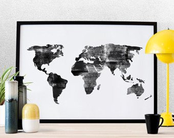 340x270 Giant World Map Etsy - World Map Painting Black And White
