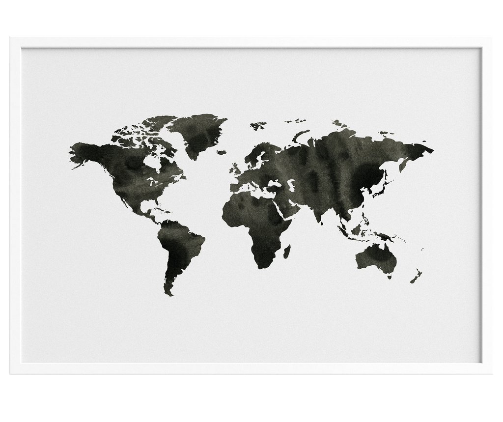 1024x859 Black World Map Poster , A Beautiful Ink Painting Of The World Map - World Map Painting Black And White