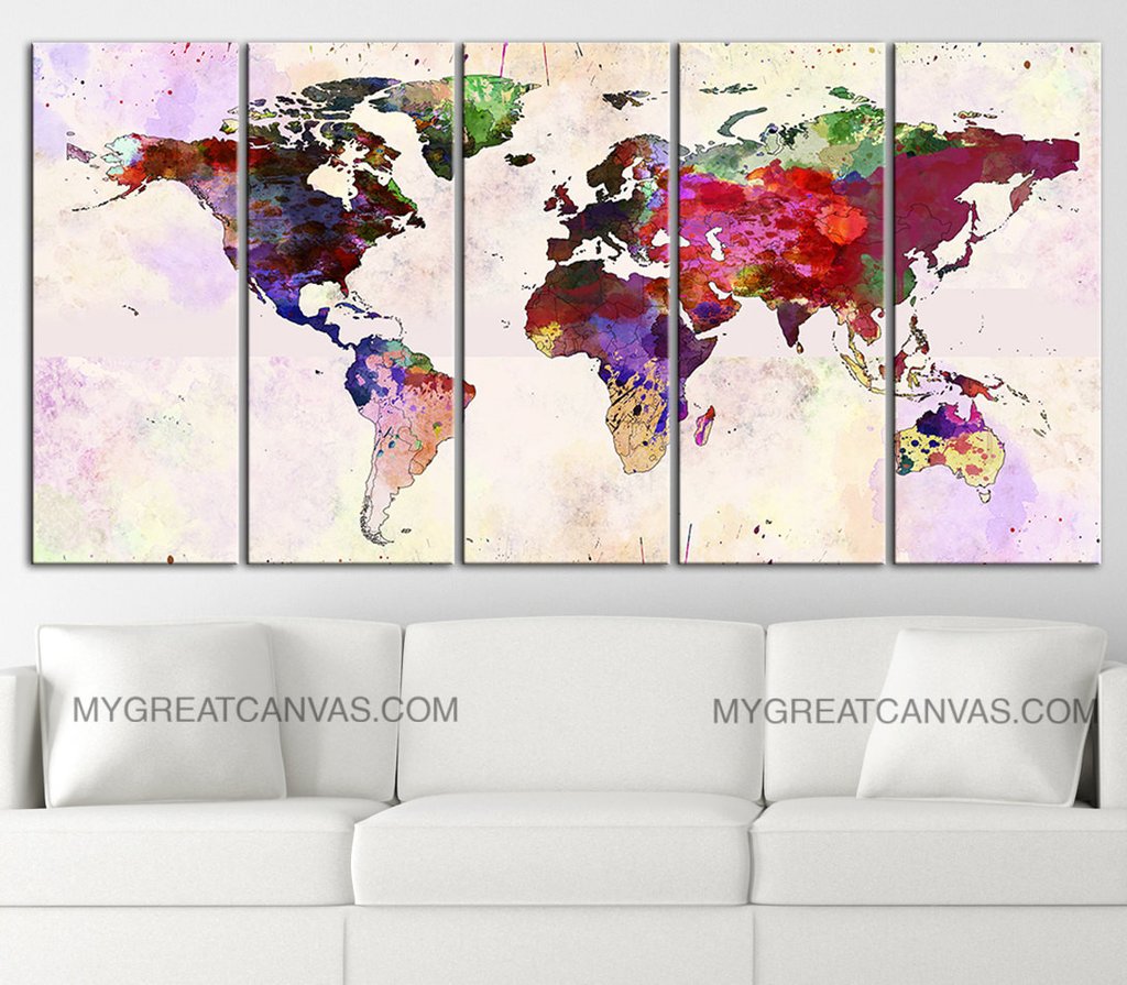1024x895 Large Wall Art Canvas Print Colorful World Map - World Map Painting Canvas
