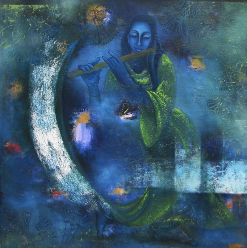 800x803 Mystic World By Artist Vijaya Ved Figurative Art Oil Paintings - World Painting