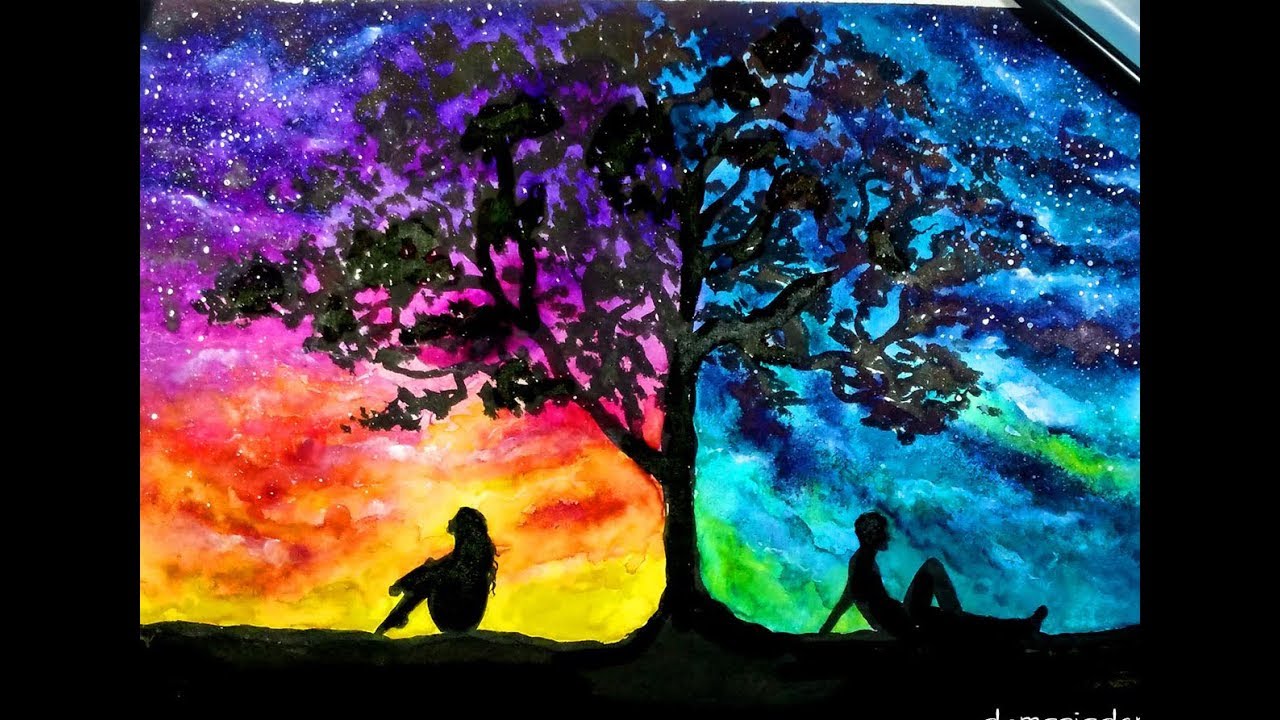 1280x720 Two World Milky Way Sky Watercolor Speed Painting - World Painting