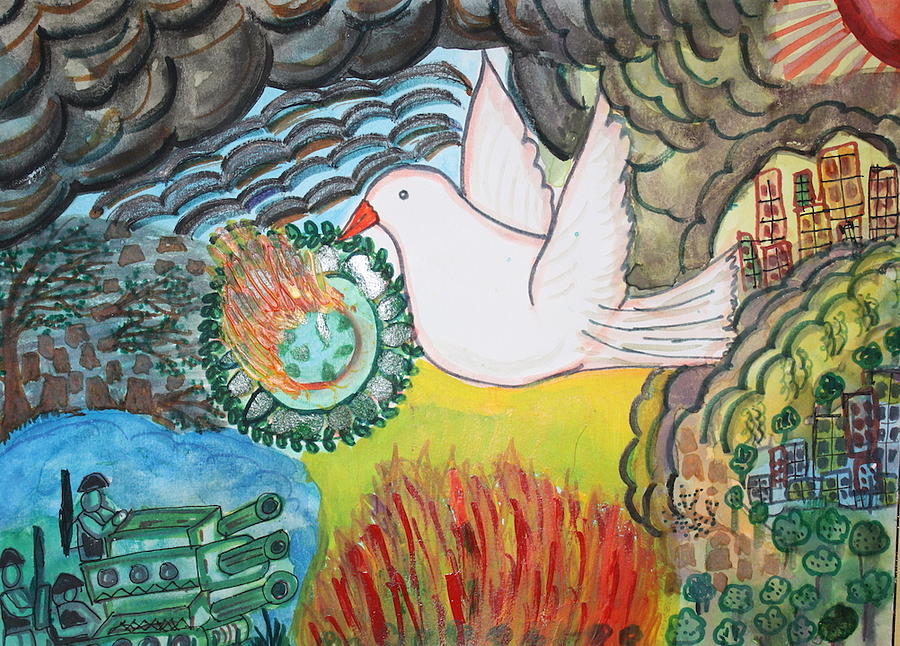 900x646 Global Peace And Harmony Painting By Madhuri Krishna - World Peace Painting