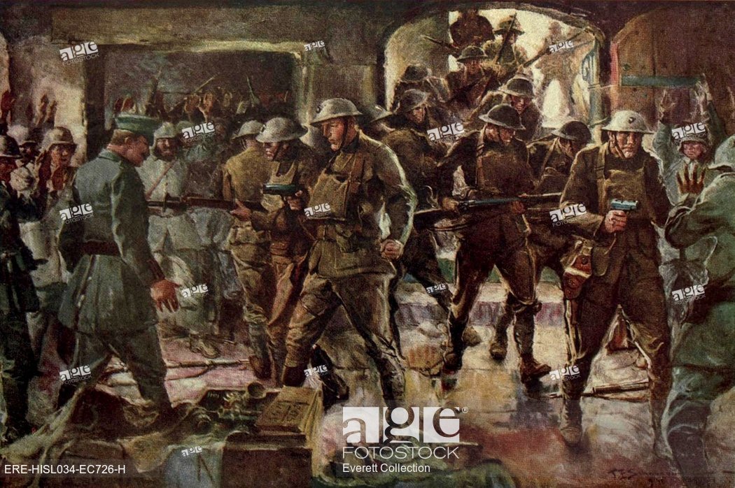 1050x698 World War 1. Painting Depicting British Soldiers Surprising German - World War 1 Painting