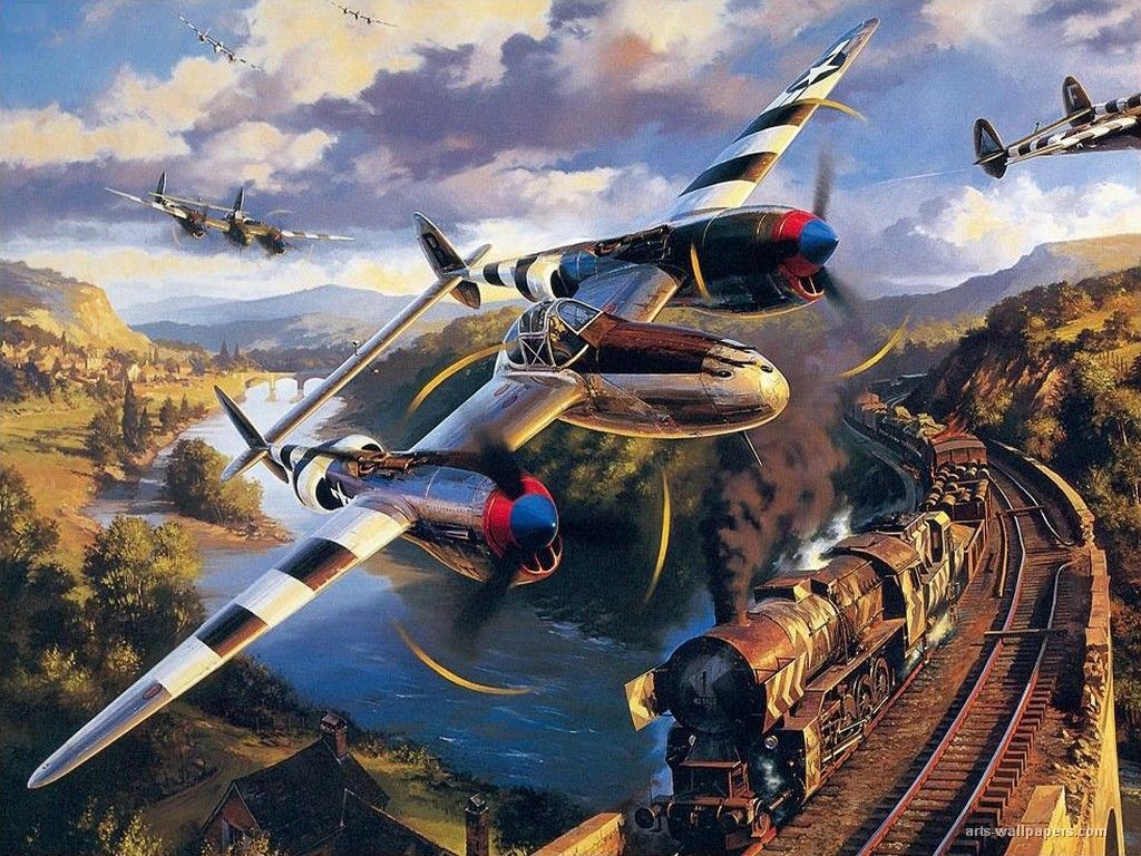 1024x768 Patriotic War Aircraft Paintings Of World War 2 Planes Paintings - World War 2 Painting