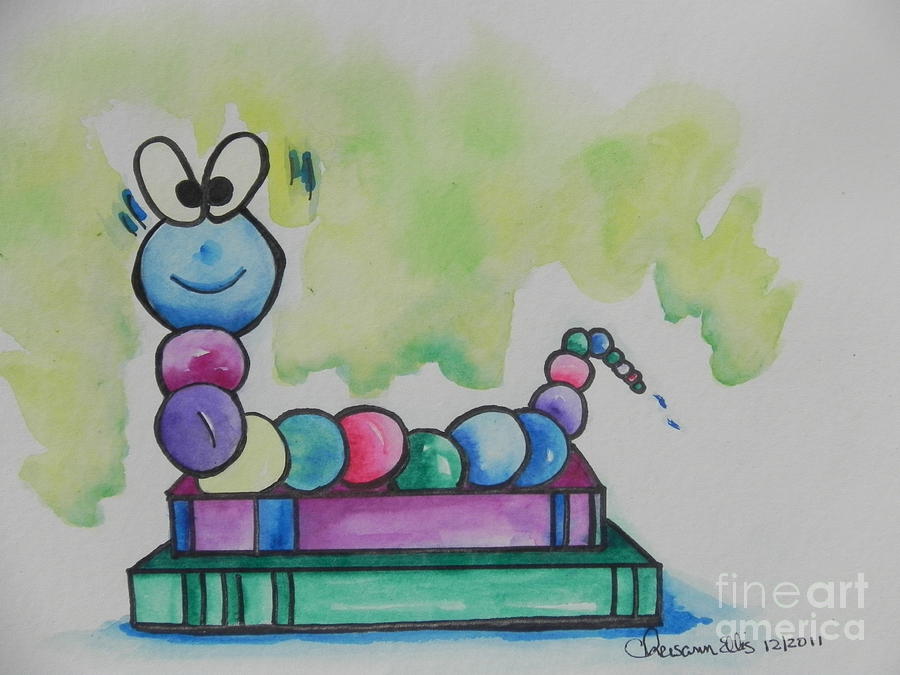 900x675 Book Worm Helps Children Read Painting By Chrisann Ellis - Worm Painting