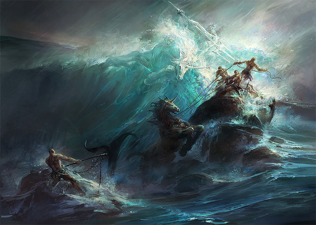 1024x730 Poseidon's Wrath By Gbrush - Wrath Of God Painting