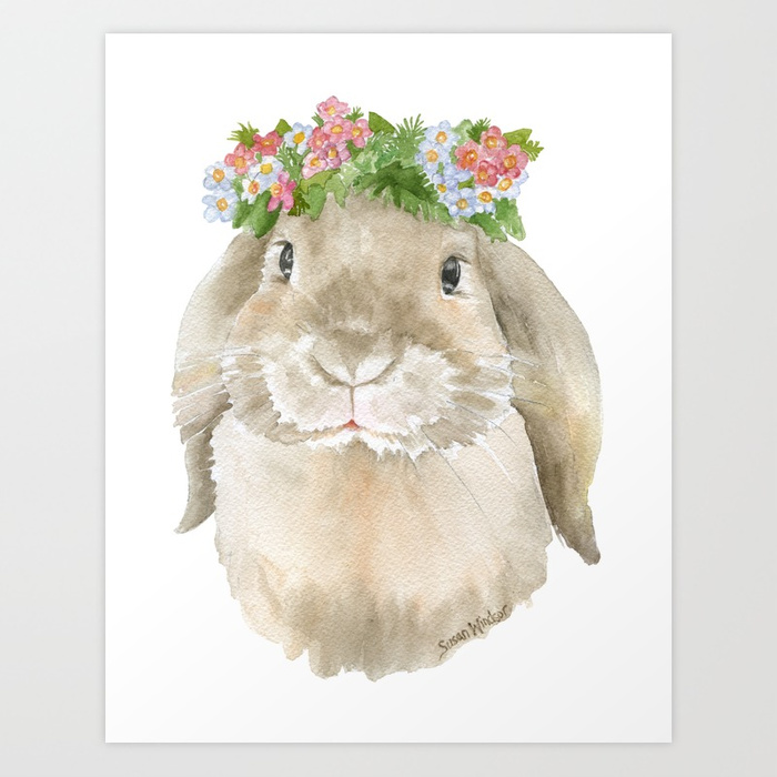700x700 Lop Rabbit Floral Wreath Watercolor Painting Art Print By - Wreath Painting