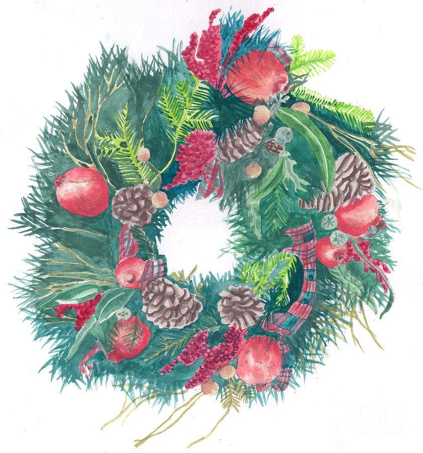 841x900 Christmas Wreath Painting By Acquart - Wreath Painting