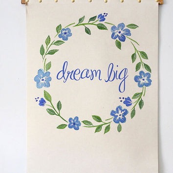 354x354 Dream Big Wall Art Watercolored Floral From Kwitnie On Etsy - Wreath Painting