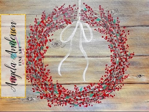 480x360 Easy Rustic Autumn Berry Wreath On Canvas Live Beginner Acrylic - Wreath Painting