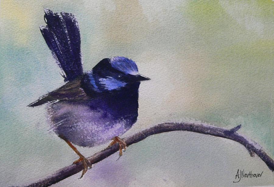 900x613 The Superb Blue Wren Painting By Tony Northover - Wren Painting