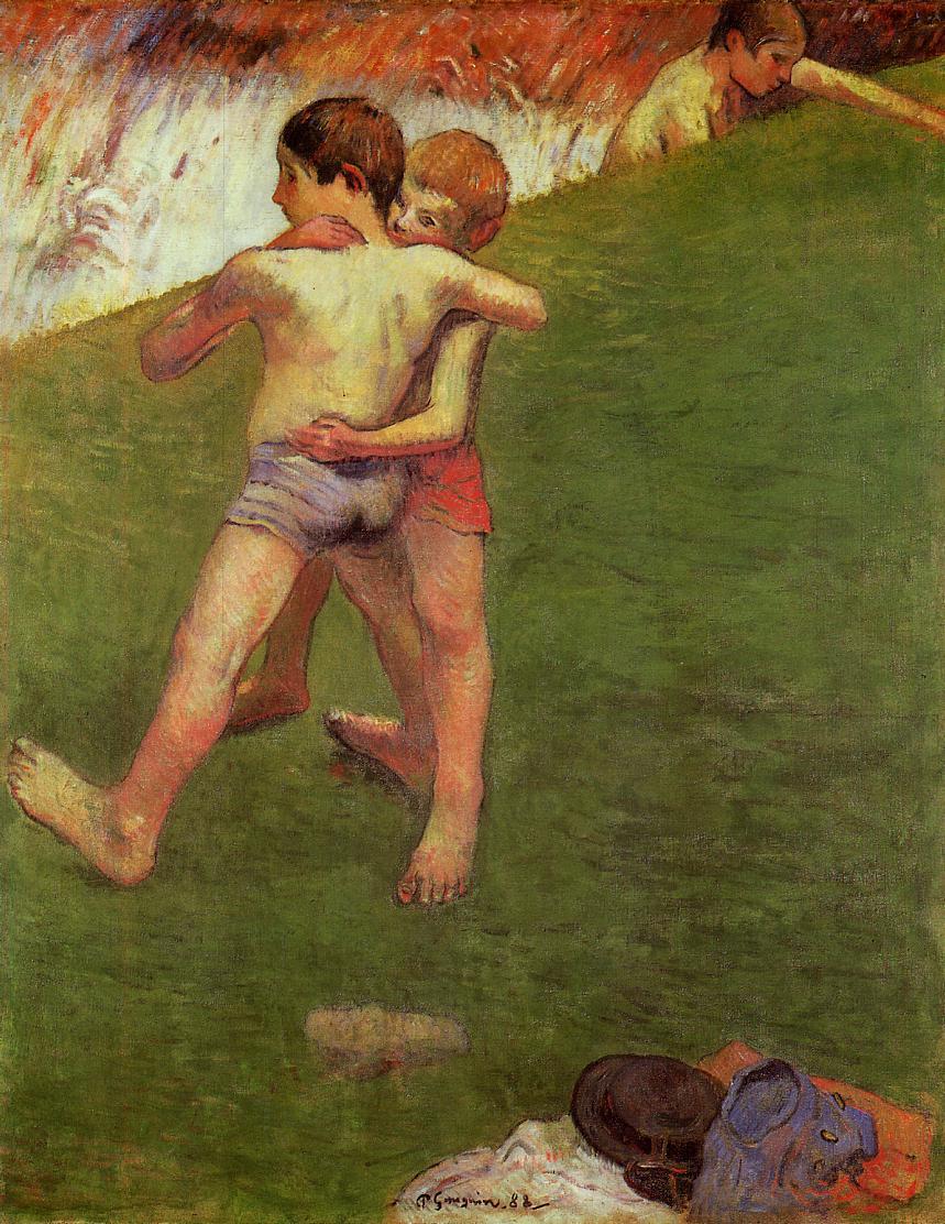 859x1112 Paul Gauguin - Wrestling Painting