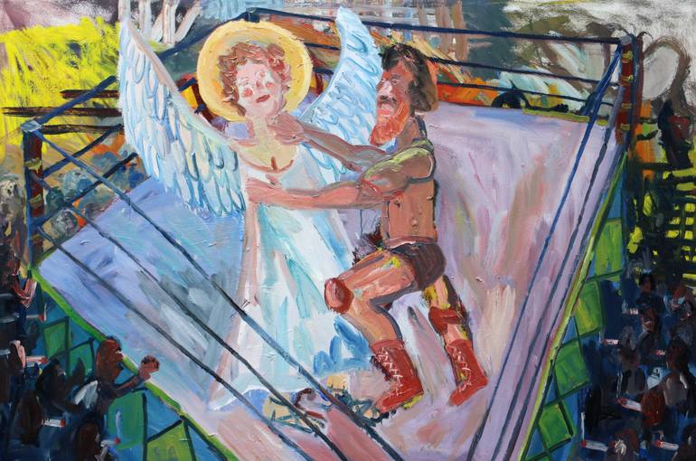 770x510 Saatchi Art Jacob Wrestling The Angel Rematch Painting By John - Wrestling Painting