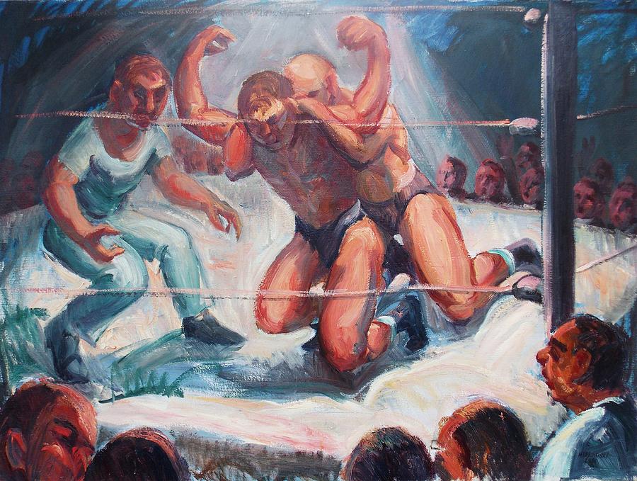 900x679 The Wrestling Match In Color Painting By Aileen Markowski - Wrestling Painting