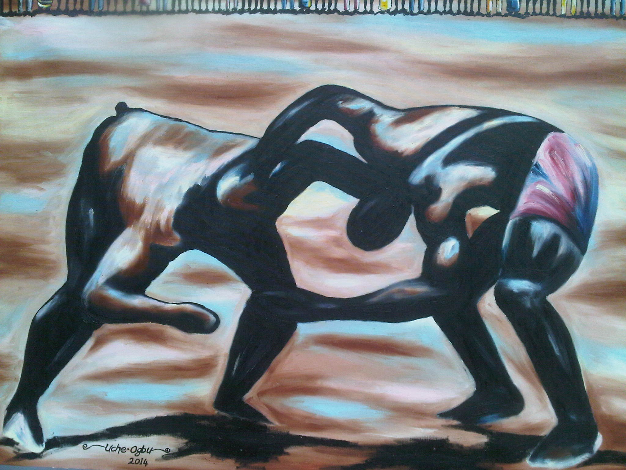 2048x1536 Uche Ogbu Artwork African Wrestling Original Painting Oil - Wrestling Painting
