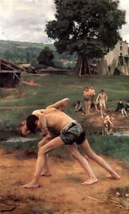 182x300 Art Oil Painting Young Boys Playing Wrestling Games Fighting - Wrestling Painting