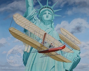 300x240 Wilbur Wright Greets Lady Liberty Dean Mosher Artist Fairhope Al - Wright Brothers Painting