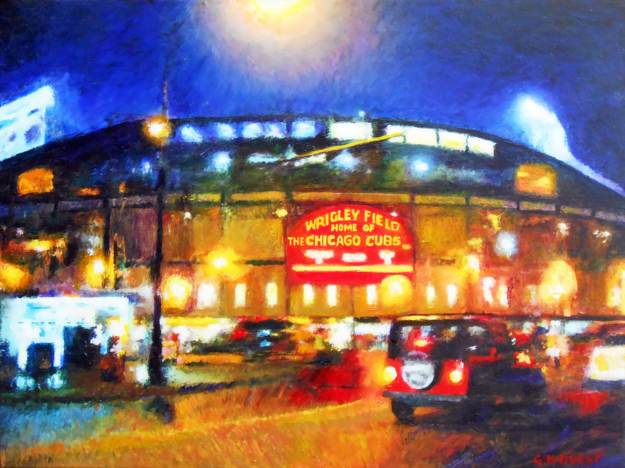 900x675 Wrigley Field Home Of Chicago Cubs Painting By Michael Durst - Wrigley Field Painting