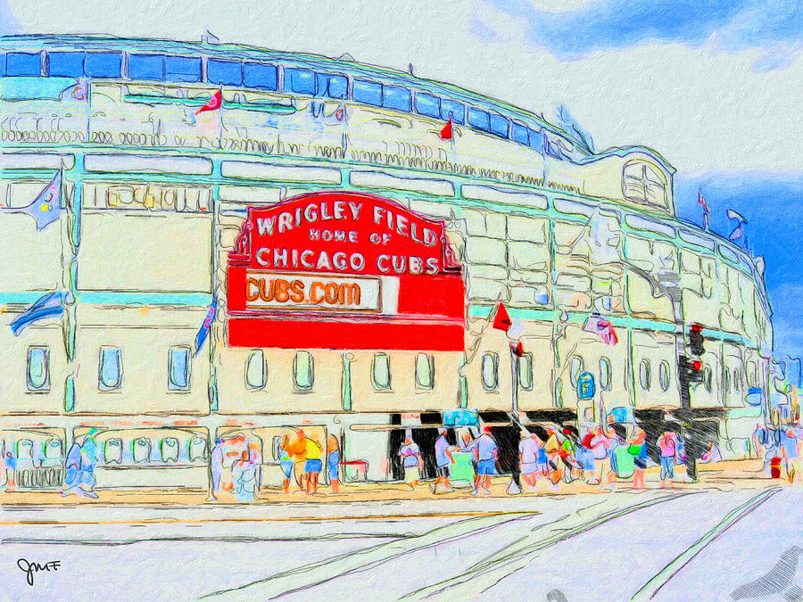900x675 Wrigley Field Sketch Painting By John Farr - Wrigley Field Painting