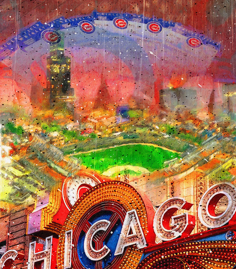 790x900 Chicago And Wrigley Field Painting By John Farr - Wrigley Field Painting