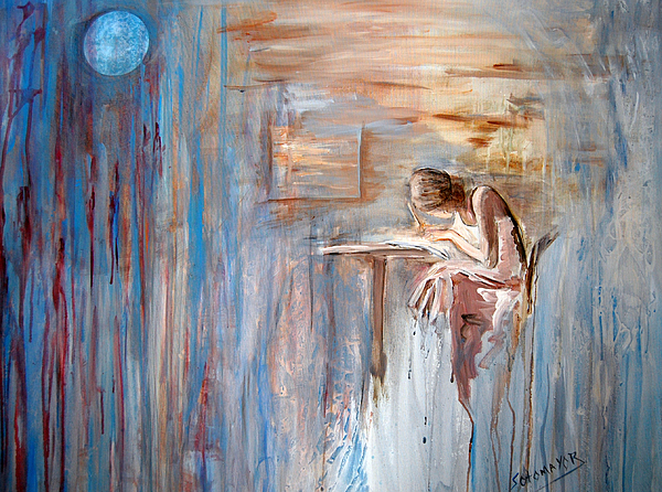 600x446 Writing My Heart Out. Painting By Gladiola Sotomayor - Writing Painting