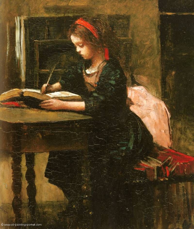 800x942 Young Girl Writing - Writing Painting