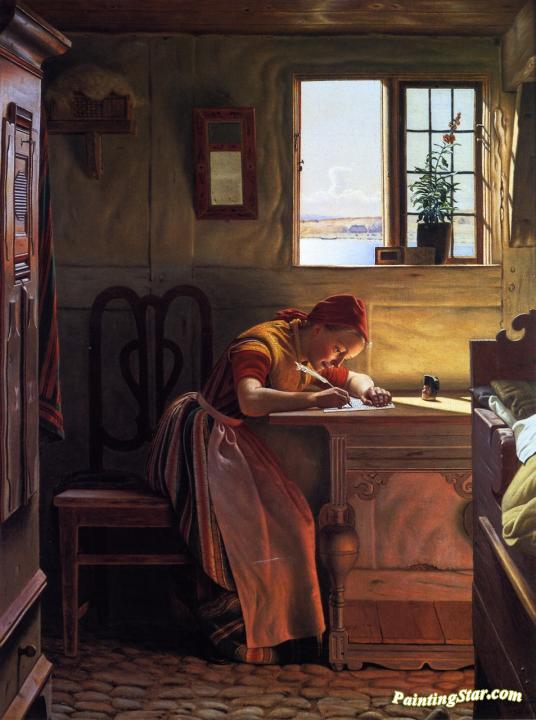 536x720 Young Girl Writing Artwork By Christen Dalsgaard Oil Painting - Writing Painting