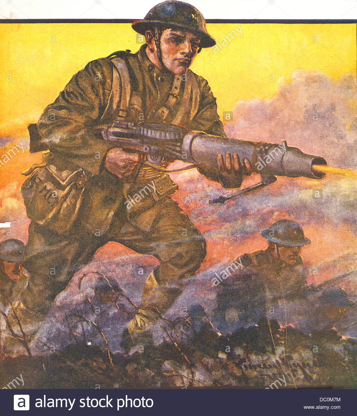 1192x1390 Painting Of Soldier With Machine Gun Ww1 1918 Titled The Man - Ww1 Painting