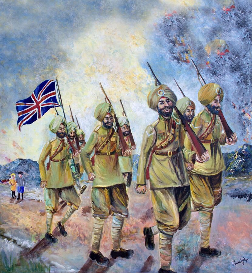 830x900 Sikh Soldiers In France Ww1 Painting By Sarabjit Singh - Ww1 Painting