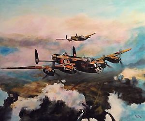 300x250 David Aldus Original Avro Lancaster Ww2 Raf Bomber Aircraft Oil - Ww2 Painting
