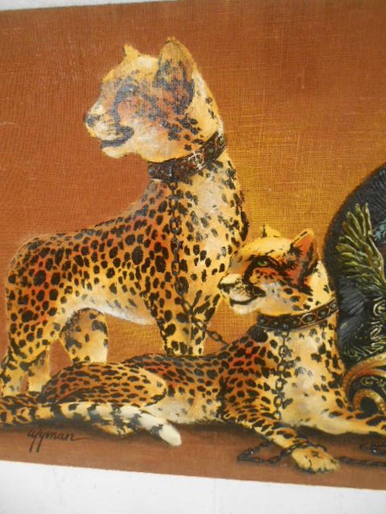 768x1023 Mid Century Modern Roman Cheetah Oil Painting On Burlap Canvas By - Wyman Painting