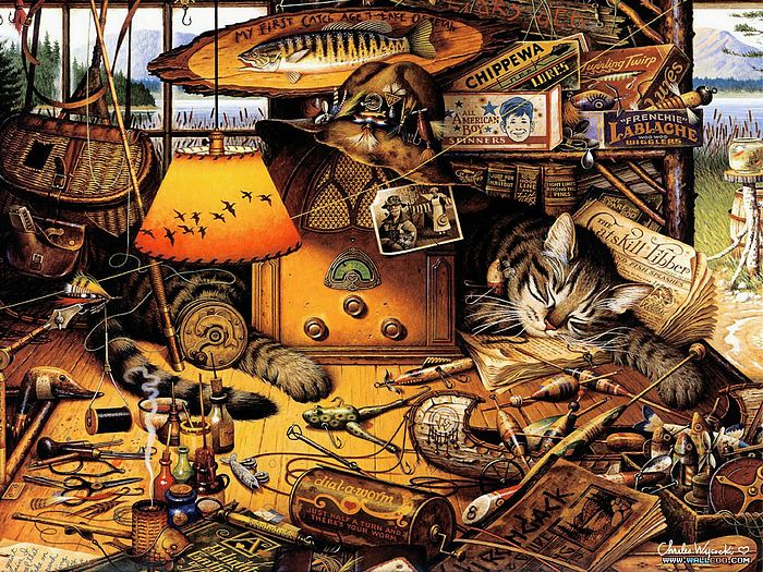 700x525 Charles Wysocki Cat Tales, Amazing Loveable Cat Art - Wysocki Painting