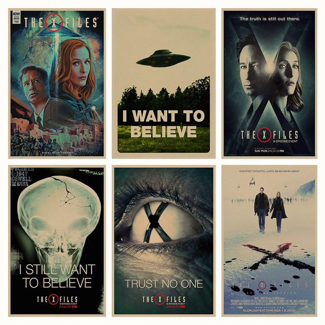 640x640 The X Files Alien Ufo Retro Poster Retro Kraft Paper Bar Cafe Home - X Files Painting