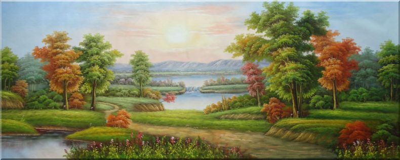 790x316 Xanadu, Small Path, Waterfall, Lake, Flowers And Trees Oil - Xanadu Painting