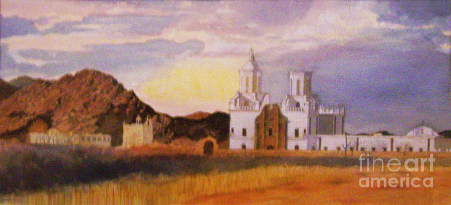 900x409 San Xavier Del Bac Mission Painting By Ron Bowles - Xavier Painting