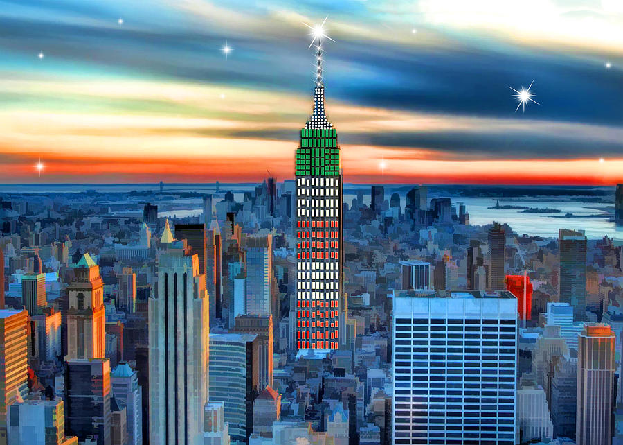 900x642 Empire State Building And New York Skyline At Xmas Painting By - Xmas Painting