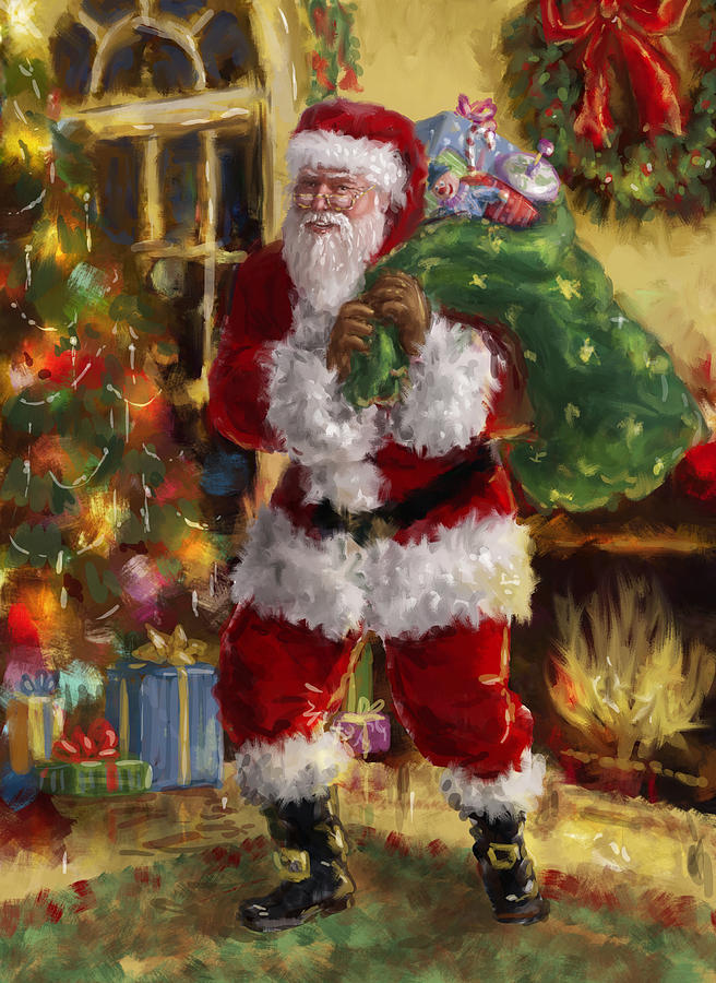 656x900 Santa Claus With Gifts Painting By Patrick Hoenderkamp - Xmas Painting