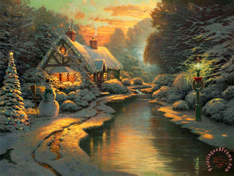 960x722 Thomas Kinkade Christmas Evening Art Painting For Sale - Xmas Painting