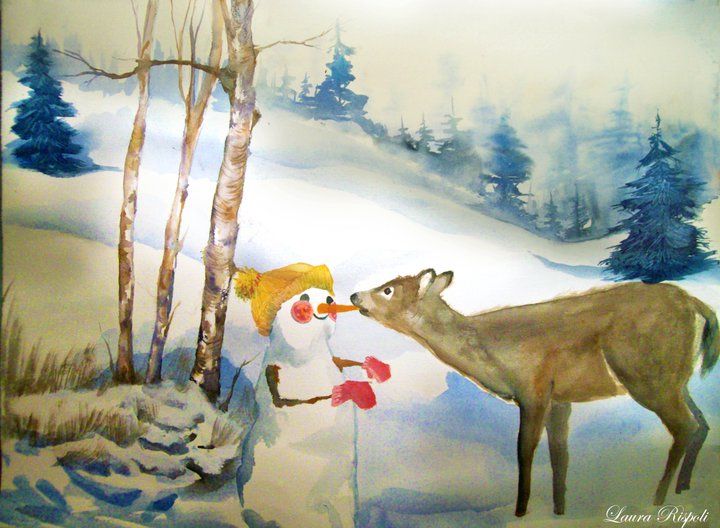 720x528 Watercolor Painting Christmas Snowman Painting - Xmas Painting