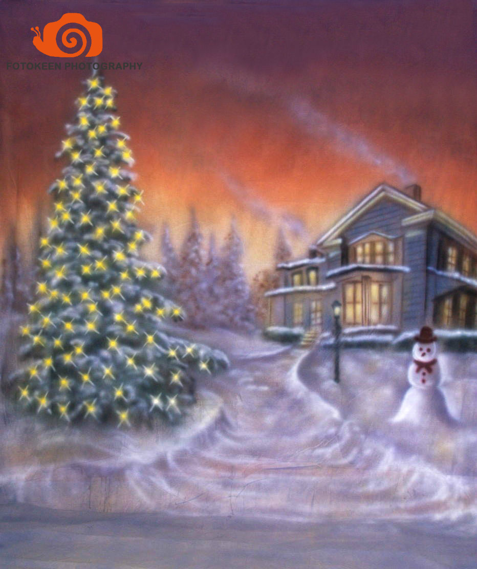 932x1112 3x 6m Xmas Tree Winter Scenic Muslin Hand Painted Photo Studio - Xmas Painting