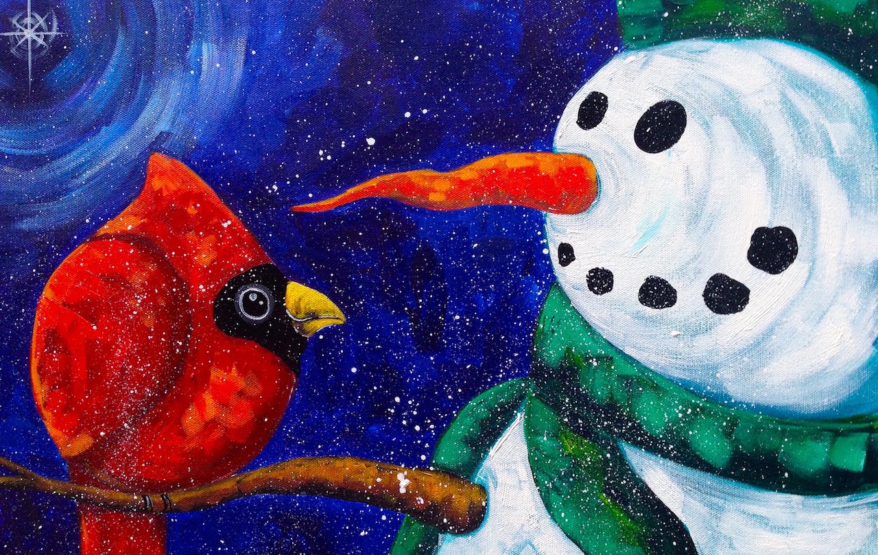1280x809 Beginners Acrylic Painting Snowman With Cardinal The Art - Xmas Painting