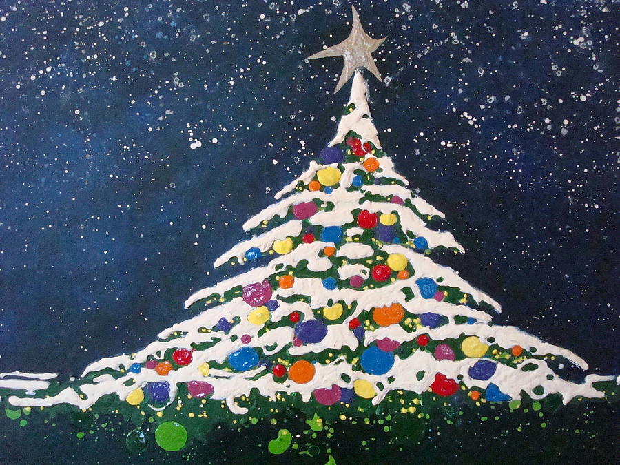 900x675 Christmas Tree Painting By Paula Weber - Xmas Tree Painting