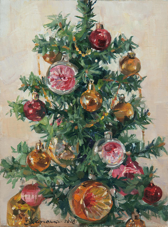 666x900 Christmas Tree Painting By Victoria Kharchenko - Xmas Tree Painting