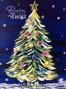 225x300 Original Holiday Glitter Christmas Tree Painting Christmas Holiday - Xmas Tree Painting
